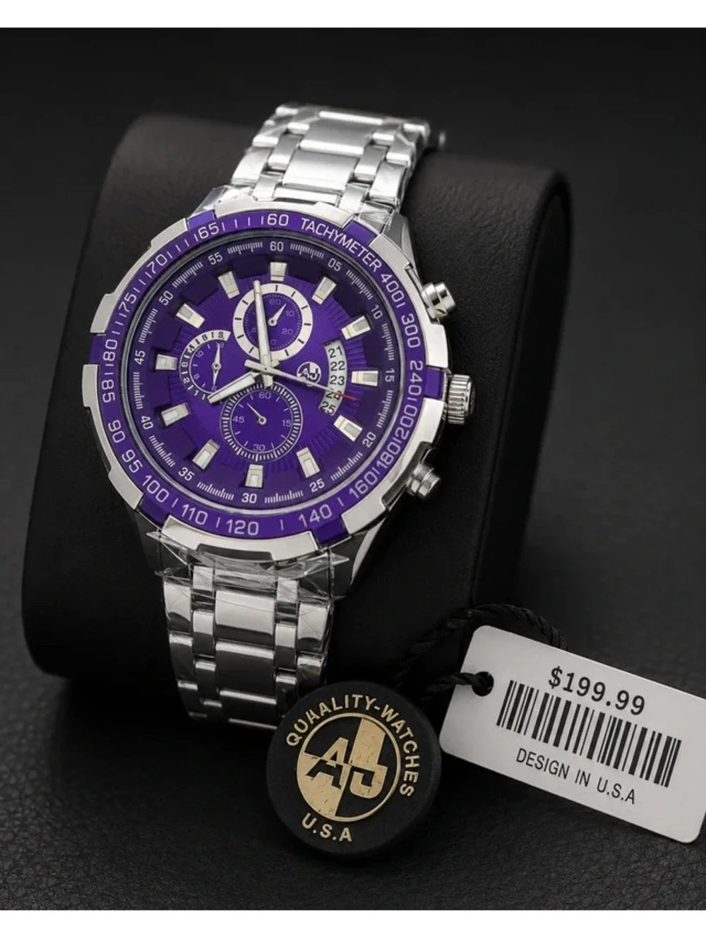 #550 AJ Purple Chronograph Watch – 48mm Brand New with Tags Stainless Steel